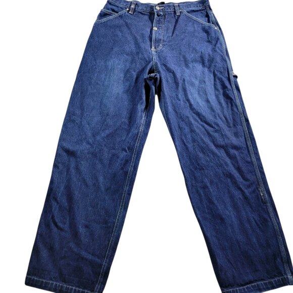Vintage Pure Playaz Jeans Mens 36x33 Blue Baggy Hip Hop Pockets Y2K Cargo - Picture 1 of 7